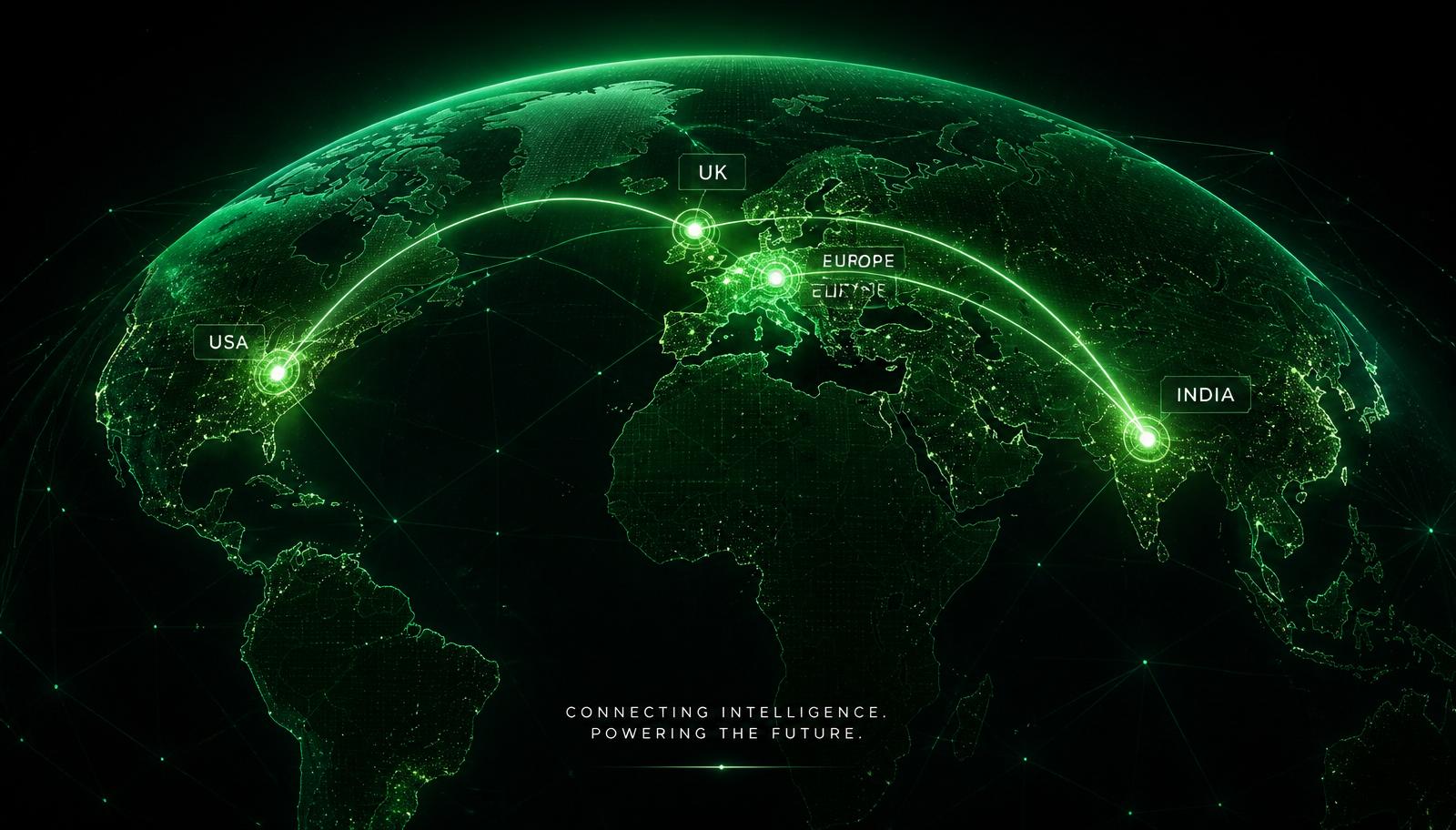 Global delivery network connecting US, UK, Europe and India