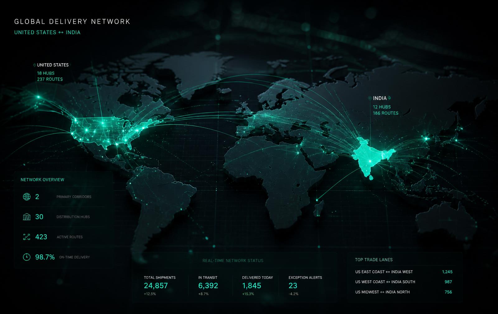 Global delivery corridors between the United States and India