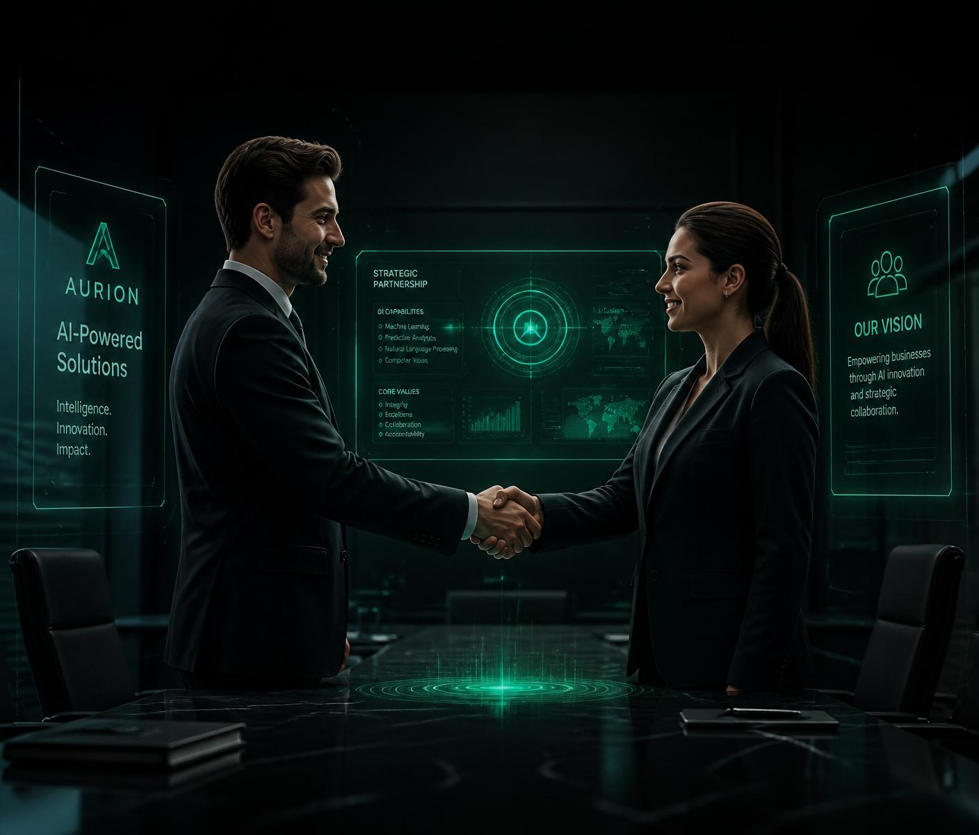 Strategic partnership handshake in an AI-powered enterprise setting