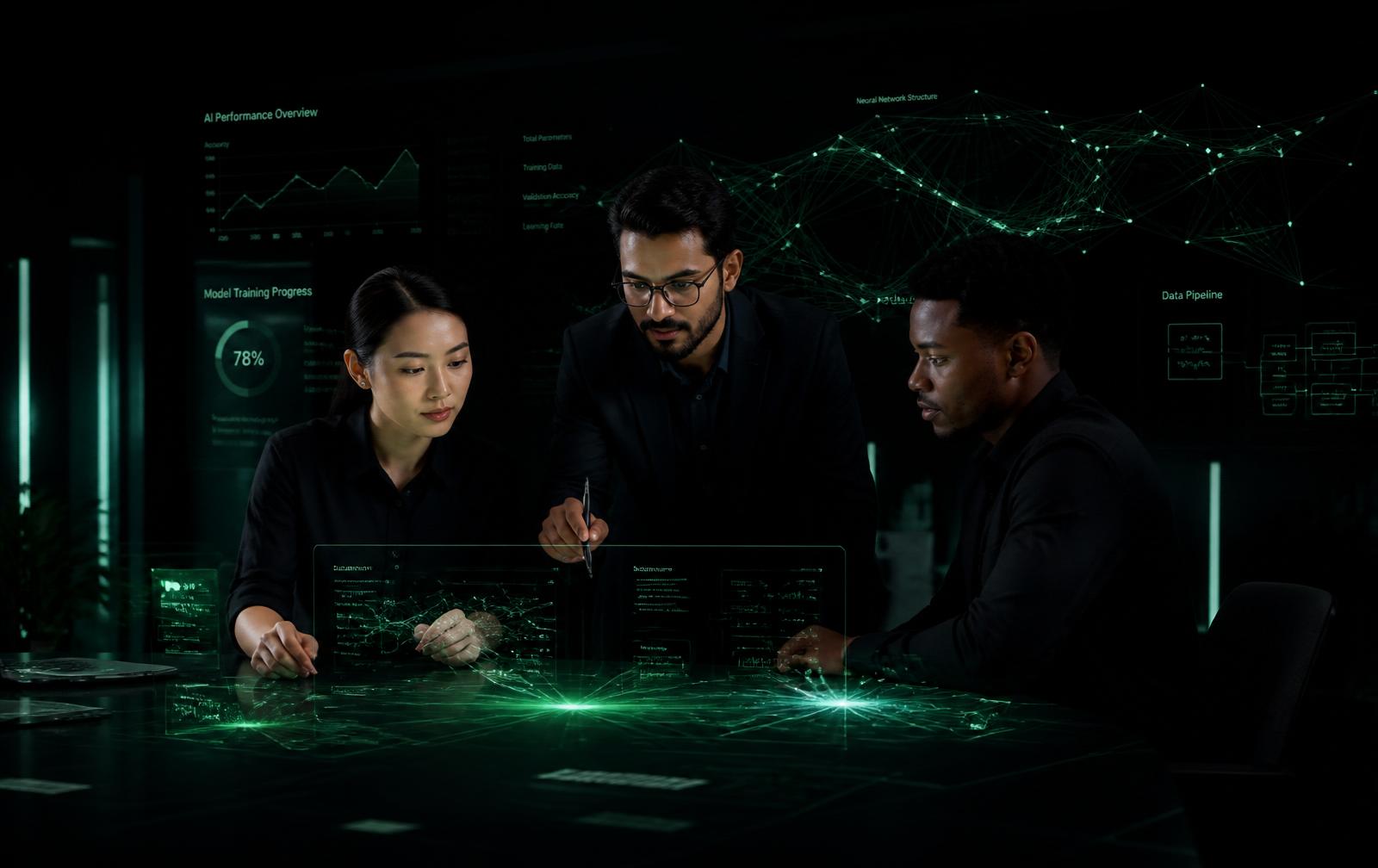 AI-fluent talent collaborating on holographic dashboards